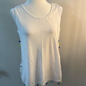 Cato White Scoop Neck Tank with Colorful Pom-Poms